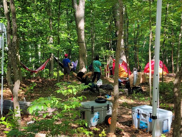 Campsite set up in the woods